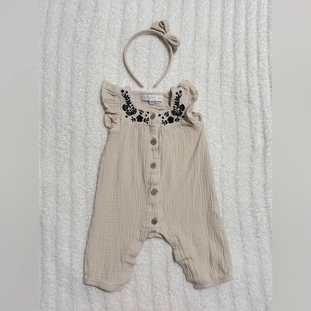 Rachel Zoe Baby Romper with Black Embroidery